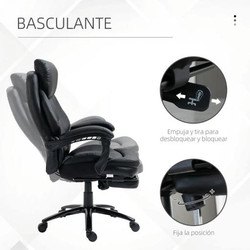  Silla de Oficina Ergonómica Silla de Escritorio Ajustable en Altura con Respaldo Inclinable hasta 130° Función Basculante y Resposapiés Retráctil Acero 65,5x79x112-118 cm Negro [7]