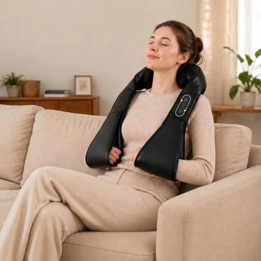 Masajeador Cervical y Espalda con Calor y 8 Nodos Shiatsu 3 Intensidades de Amasamiento 3D Negro