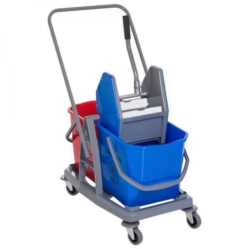 Carro de Limpieza Profesional Carro de Fregado de Metal con 2 Cubos de 25 Litros Extraíbles Escurridor Prensa Manual y 4 Ruedas 73x45x92 cm Rojo y Azul [9]