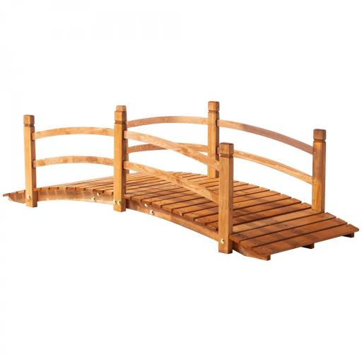 Puente de Arco de Madera 185x72x58 cm con Pasamanos Puente de Jardín para Decoración Patio Carga 200 kg Natural [9]