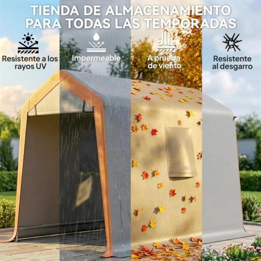 Carpa Garaje Portátil 2,4x1,8 m para Coche Impermeable con Puerta Enrollable con Cremallera Ventanas UPF30+ Gris Claro [2]
