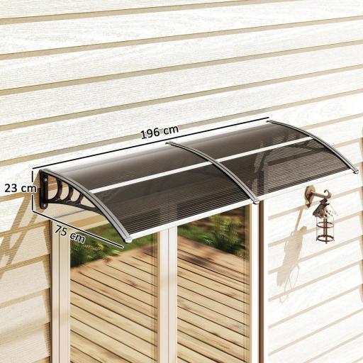 Marquesina de Protección contra Sol y Lluvia 196x75x23 cm con Cubierta de Policarbonato para Puertas y Ventanas Negro [1]