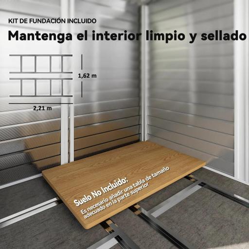 Cobertizo de Jardín Exterior 4,4 m² 240x206x198 cm con Base Puerta Corredera y Cerradura 4 Ventanas para Patio Gris [5]