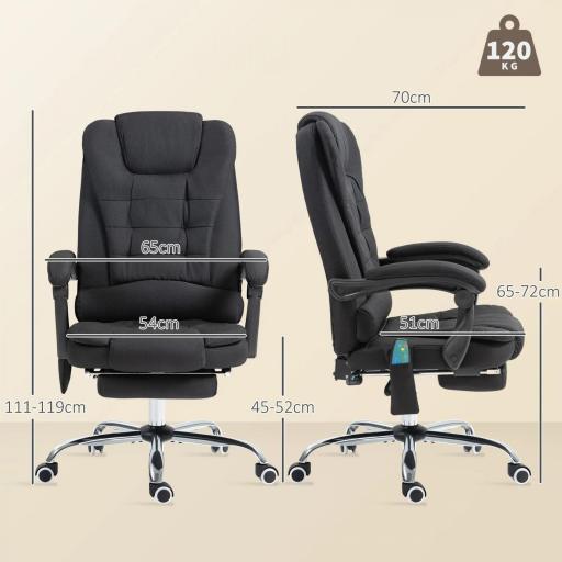 Silla de Oficina con 6 Puntos de Masaje Función de Calentamiento Reposapiés y Control Remoto 65x70x111-119 cm Negro [2]