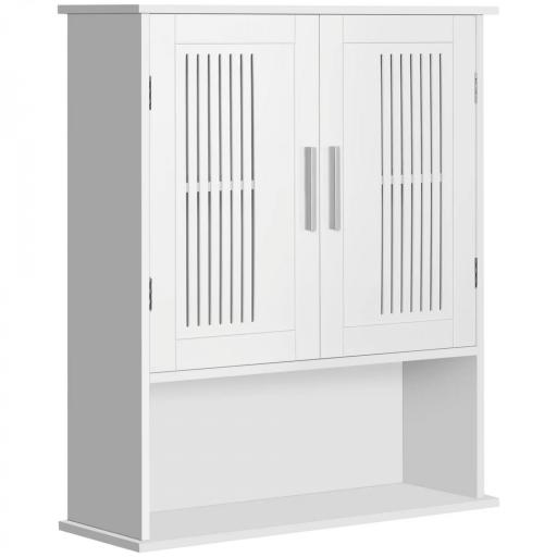 Armario de Pared para Baño Multiusos con Estante Ajustable Puertas de Listones y Compartimento 60x20x70 cm Blanco [9]
