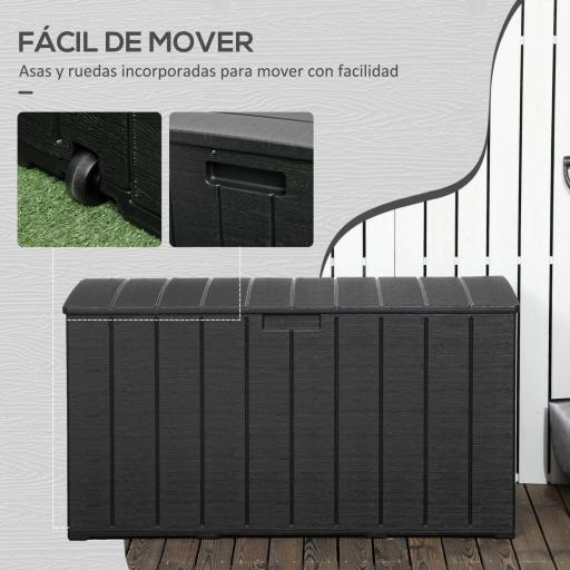 Baúl de Exterior 366L Arcón para Jardín de Plástico de Doble Pared con Ruedas y Asas 122,4x62x64,5 cm Negro [3]