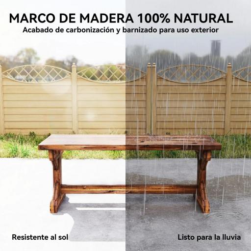 Banco de Jardín de Madera Banco Rústico Exterior de 2 Plazas con Base en Forma de X Carga 240kg 114x40x46cm Carbonizado [2]