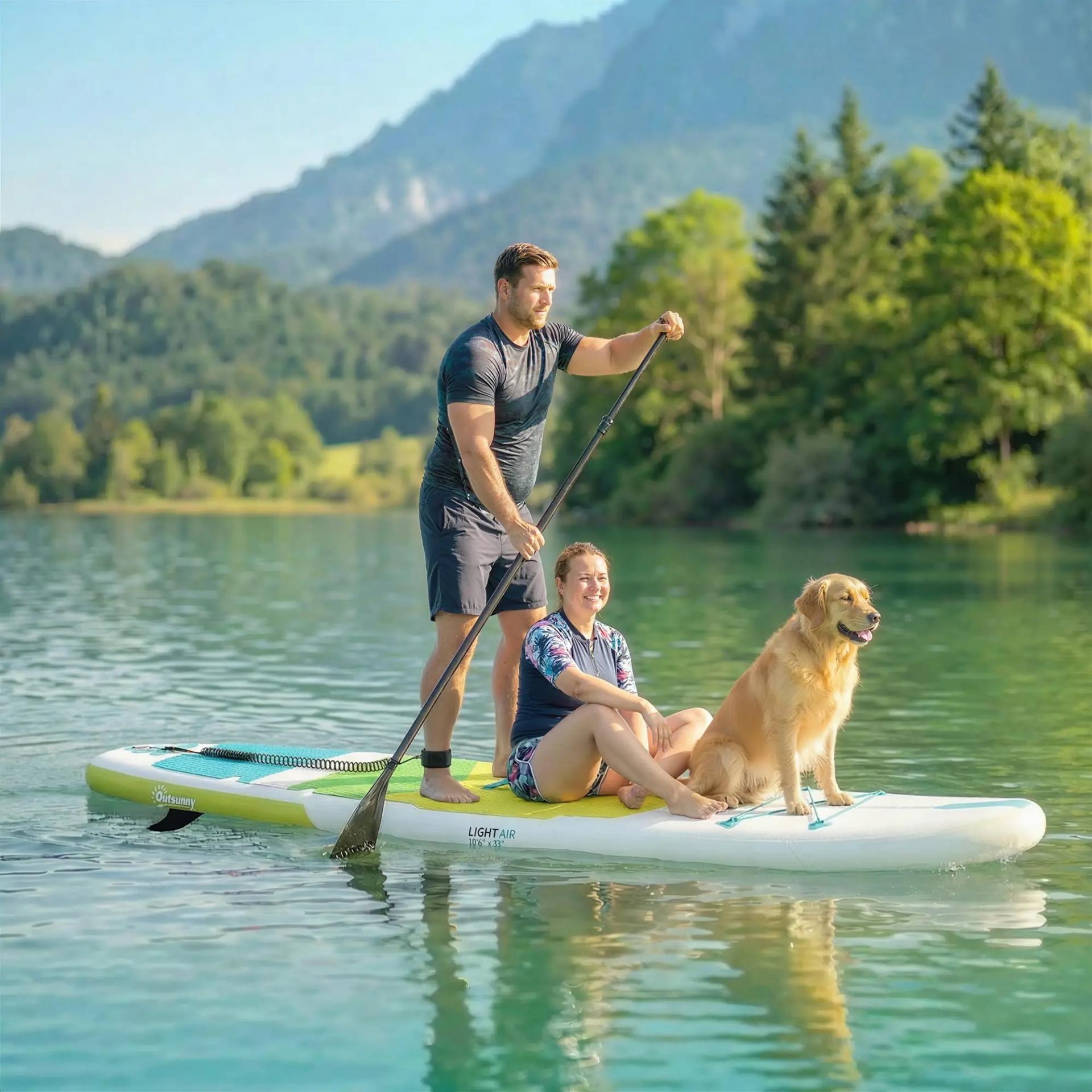Tabla de Paddle Surf Hinchable 320 cm, con Superficie Antideslizante Remo de Aluminio Ajustable Quilla Bomba y Mochila