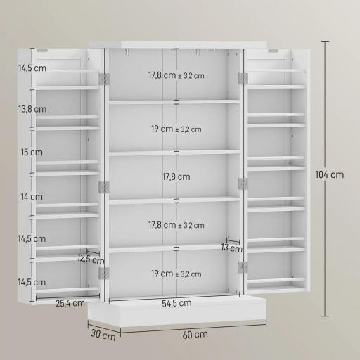 Armario Despensa Cocina con 2 Puertas 16 Estantes Alacena Moderna con Estantes Ajustables 60x30x104 cm Blanco [1]