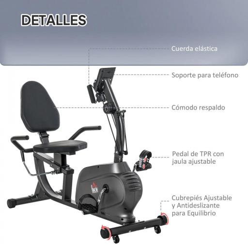 Bicicleta Estática con Respaldo de 8 Niveles de Resistencia con Volante Asiento Ajustable, Pantalla LCD y Soporte [3]