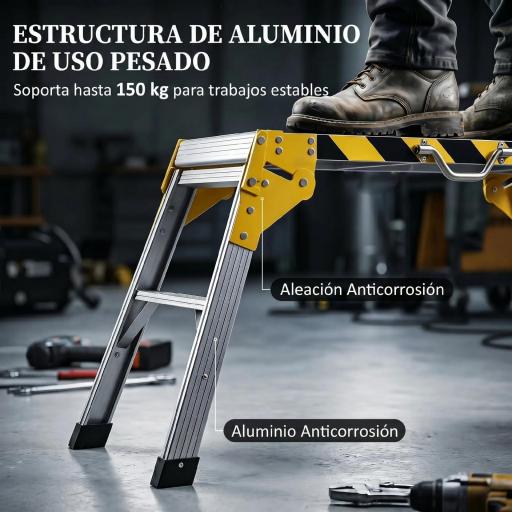 Banco de Trabajo Antideslizante Soporte de Herramientas Plegable de Aluminio con Asa 150 kg 110x32x50 cm Negro [7]
