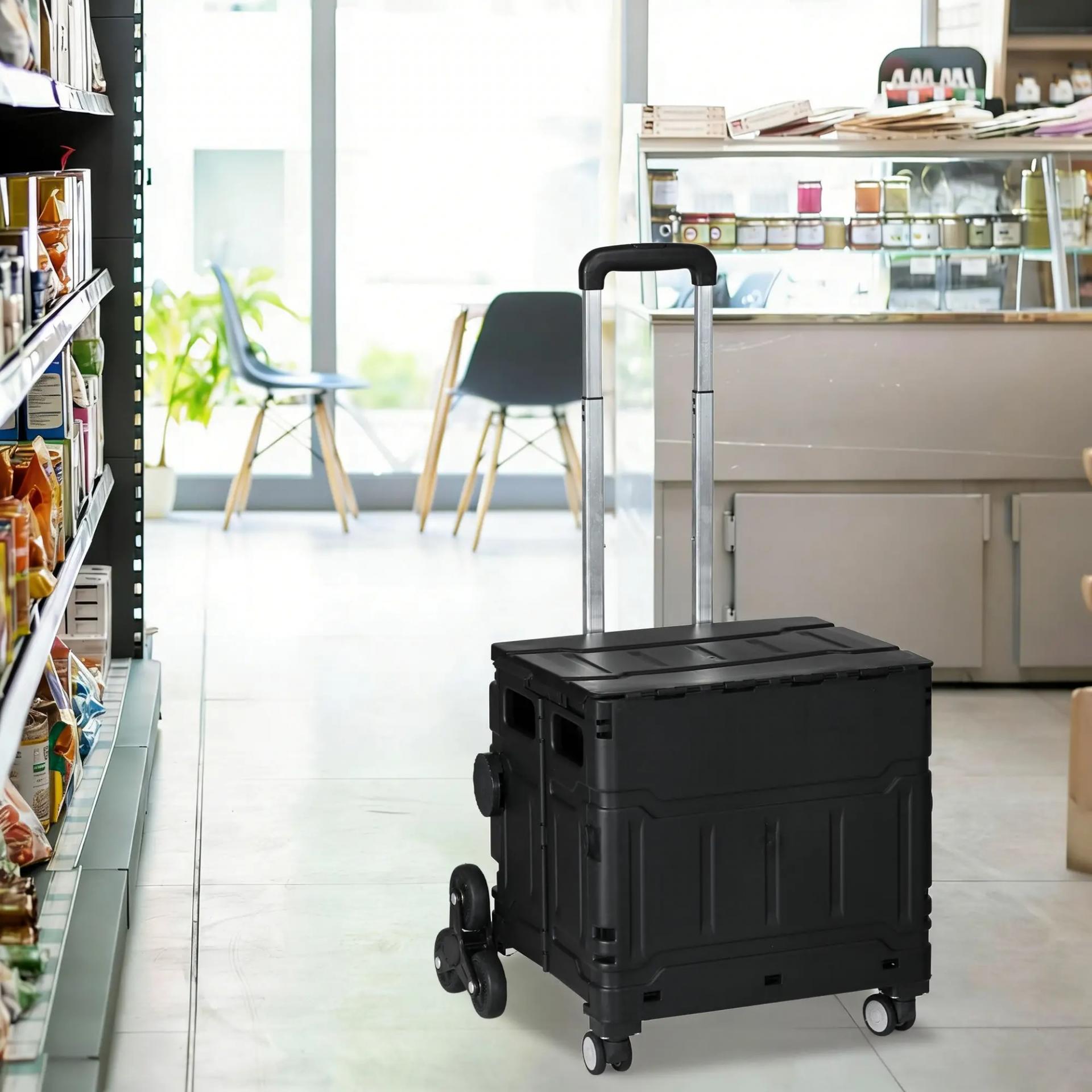 Carrito de la Compra Plegable con 2 Ruedas para Subir Escaleras Ángulo y Longitud de Mango Ajustable 48x43x95 cm Negro
