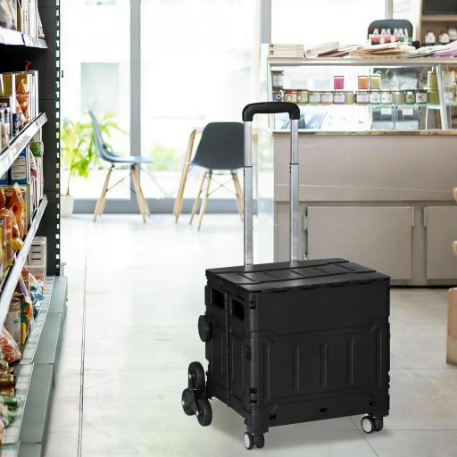 Carrito de la Compra Plegable con 2 Ruedas para Subir Escaleras Ángulo y Longitud de Mango Ajustable 48x43x95 cm Negro