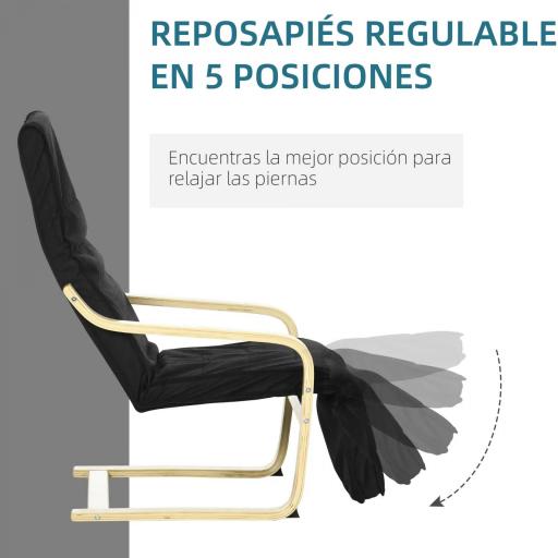 Sillón de Salón con Reposapiés Ajustable Butaca Tapizado en Tela para Oficina Dormitorio 66,5x94x100cm Negro [2]