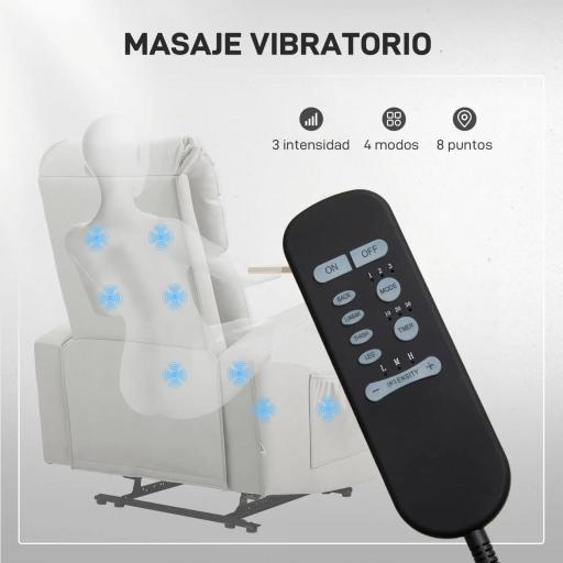 Sillón de Masaje con 4 Modos Vibración Reclinación 145° Mando a Distancia 77x93x105 cm Gris Claro [2]