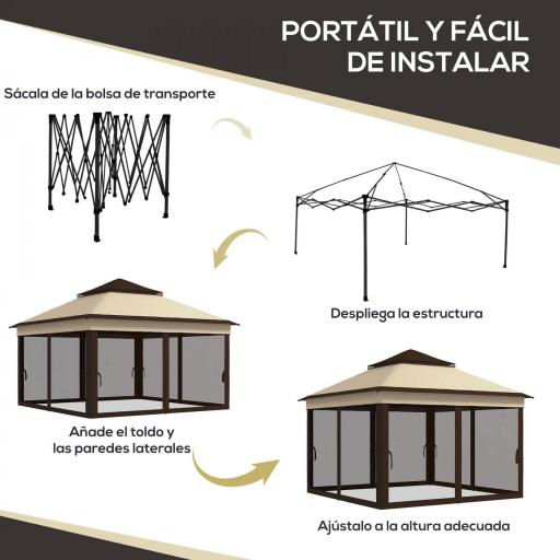 Carpa Plegable 3,26x3,26x2,72m con Doble Techo Altura Ajustable Mosquiteras Protección UV30+ y Bolsa de Transporte Beige [3]