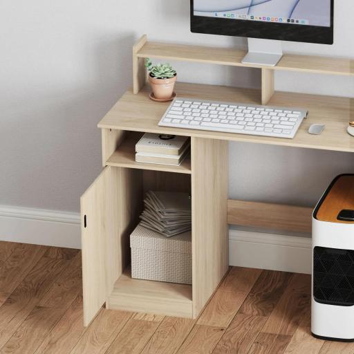 Escritorio con Estantería Moderno Escritorio con Compartimentos Abiertos Soporte para Monitor 108x50x94 cm Natural [5]