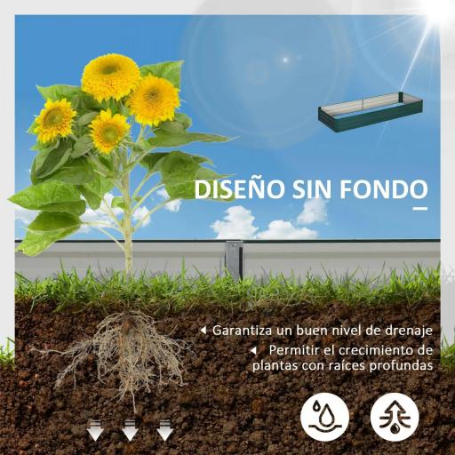 Jardinera Elevada de Acero Galvanizado Rectangular para Exteriores con Fondo Abierto 241x90,5x30 cm Verde [3]