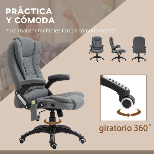 Silla de Masaje con 6 Puntos de Masaje con Función de Calefacción Altura Ajustable y Ruedas 68x72x110-120 cm Gris [4]