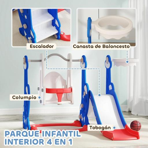  4 en 1 Parque Infantil Interior para +18 Meses Conjunto con Trepador y Canasta con Temática de Cohete Multicolor [2]
