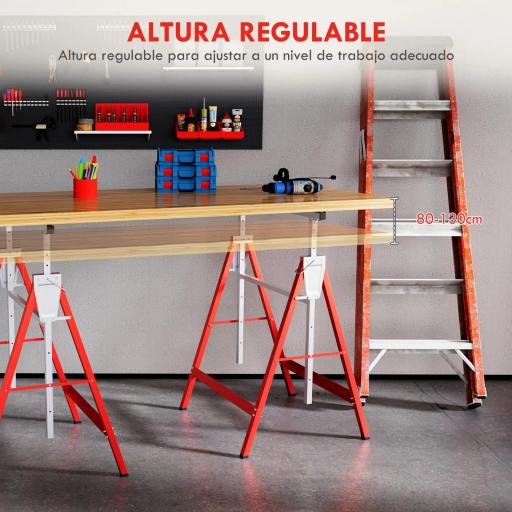 Set de 2 Caballetes Metálicos Plegables con Altura Ajustable Caballetes de Sierra de Acero 68x58x80-130 cm Rojo [6]