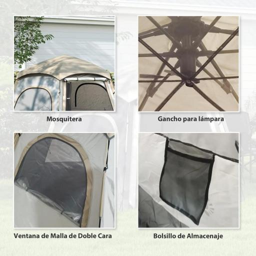 Tienda de Campaña para 4 Personas con Fácil Montaje Protección UV y Bolsa de Transporte 280x240x155 cm Blanco y Beige [5]