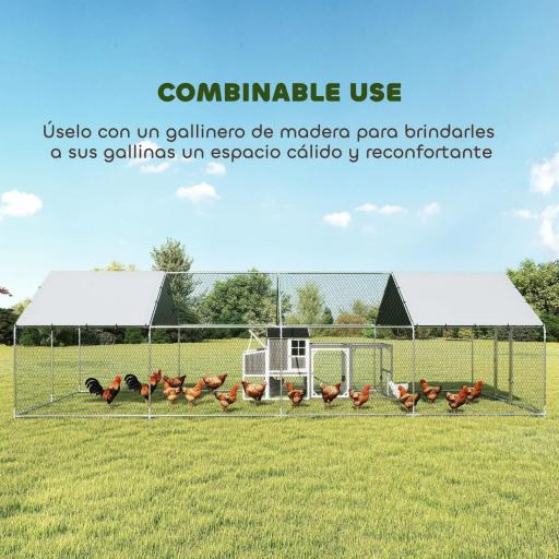 Gallinero para Exterior Grande de Acero Galvanizado 6,8x3x1,9 m 20,4 m² con Cubierta Tela Oxford y Cerradura Plata [3]