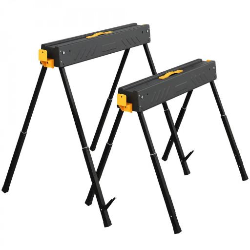 Set de 2 Caballetes para Sierra Plegables Altura Ajustable para Madera 2x4 con Asa Ganchos Soporta hasta 500 kg Negro [8]