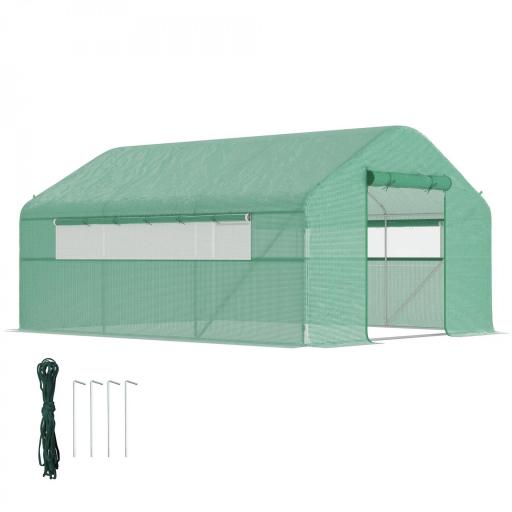 Invernadero de Túnel 4x3x2 m con 2 Ventanas Cubierta de PE Anti-UV y 1 Puerta Enrollable con Cremallera Verde [9]