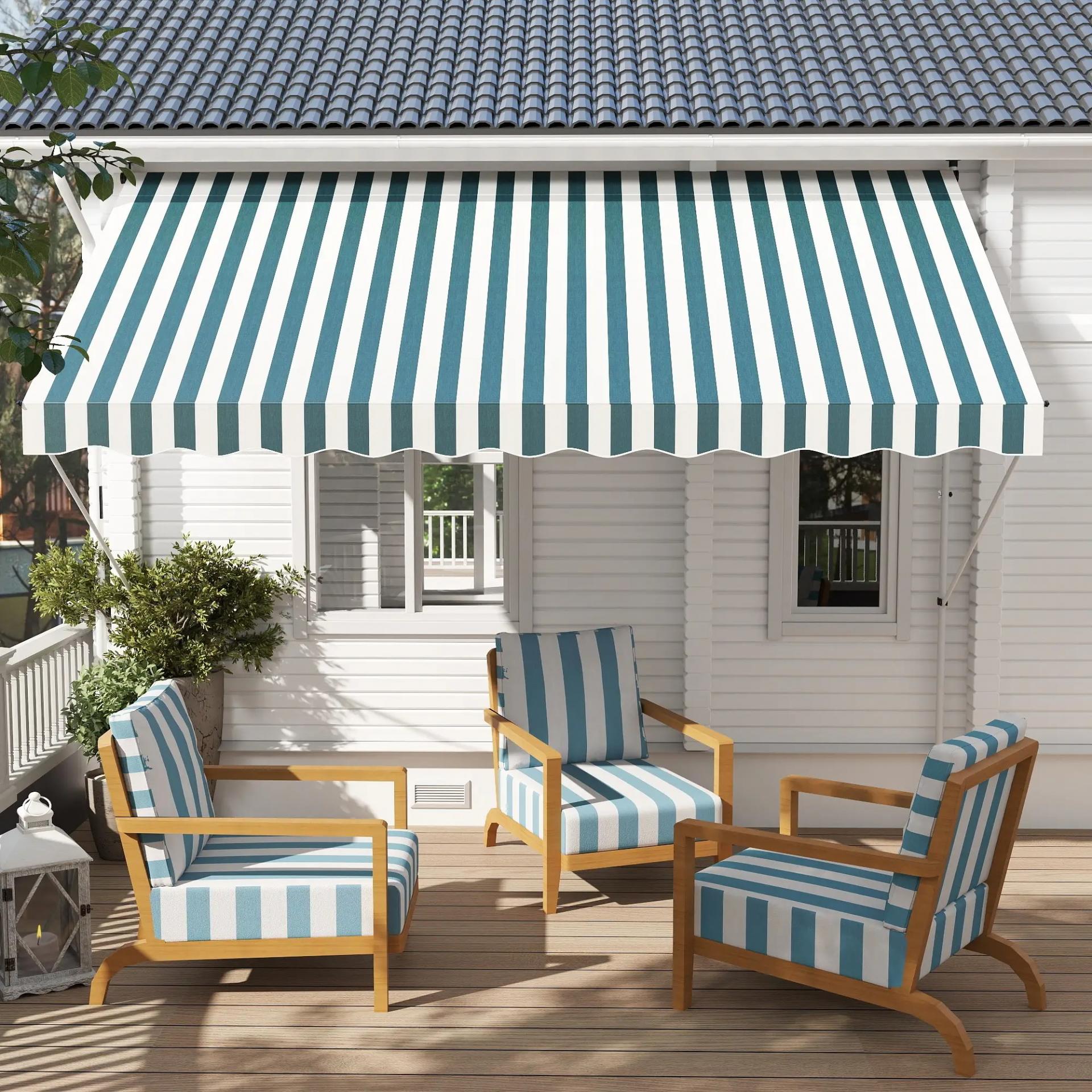Toldo Manual Retráctil 300x150x170-280 cm con Altura Ajustable Manivela y Protección Solar para Terraza Verde
