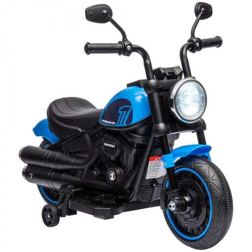 Moto Eléctrica para Niños de 18-36 Meses con Batería 6V Faro y Ruedas Auxiliares Desmontables Azul [10]