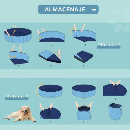 Piscina Plegable para Perros Gatos Ø140x30 cm Bañera Portátil para Mascotas PVC Antideslizante Múltiples Usos Color Azul [7]