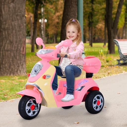 Coche Triciclo Moto Eléctrica Infantil Correpasillos a Batería Niños +3 años 6V Metal + PP 108x51x75cm Rosa
