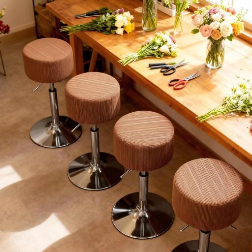 Taburete de Cocina Regulable en Altura 52-66 cm Tapizado en Pana Giratorio en 360° Marrón [7]