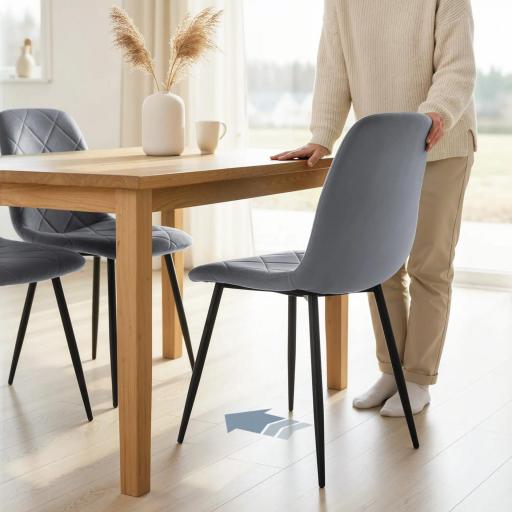 Juego de 4 Sillas de Comedor Tapizadas en Terciopelo con Patas de Acero para Salón 45x54x87 cm Gris [7]
