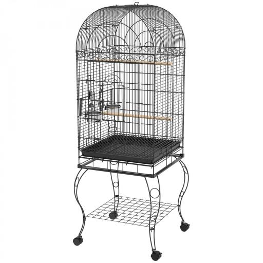 Jaula de Pájaros con Ruedas Jaula de Aves Exterior con Bandeja Extraíble Rejilla 2 Cuencos Percha 51x51x153 cm Negro [9]