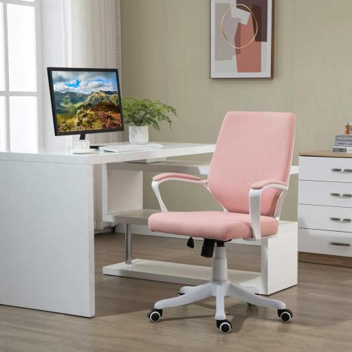 Silla de Escritorio Giratoria Silla de Oficina Basculante con Reposabrazos y Altura Ajustable 62x69x92-100 cm Rosa