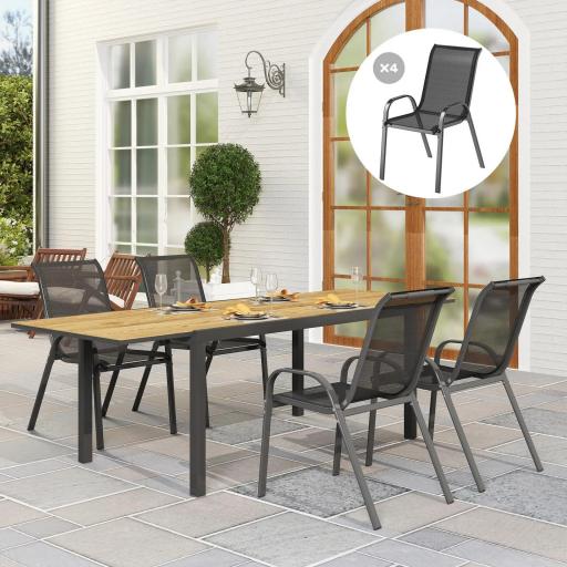Set de 4 Sillas de Exterior Apilables con Asiento de Malla Respaldo Alto y Marco de Acero para Jardín o Terraza