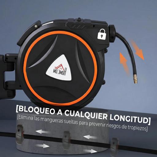 Manguera Compresor Aire 20 m + 2 m Conector de 1/4'' BSP con Soporte para Pared Giratorio 180° Negro [3]