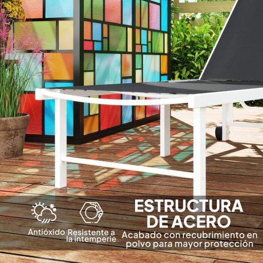 Tumbona Reclinable de Jardín Exterior con Ruedas Respaldo Ajustable en 5 Posiciones y Marco de Acero 166x60x84 cm Gris [3]