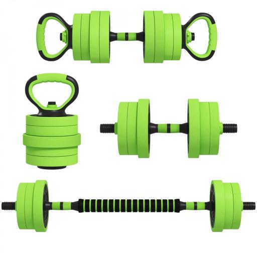 Kit de Gimnasio 4 en 1 con Barra de Pesas Mancuernas Kettlebell para Entrenamiento de Fuerza en Casa Color Verde y Negro [9]