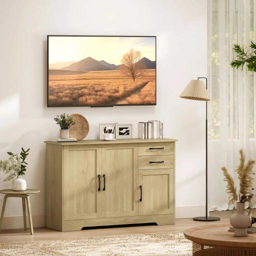 Aparador para Salón Moderno con 3 Puertas 2 Cajones Estante Ajustable para Comedor Entrada 120x38x79 cm Natural [7]