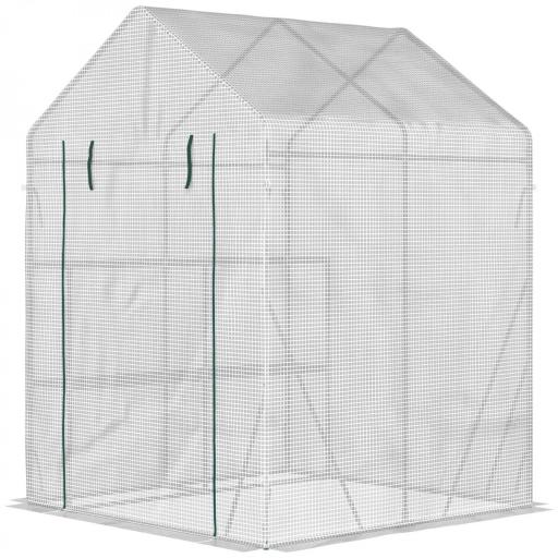 Invernadero de Exterior con 2 Estantes Puerta con Cremallera y Marco de Acero 143x143x195 cm Blanco [8]