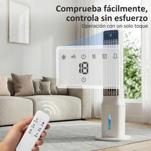 Climatizador Evaporativo de Torre 3 en 1 con Depósito de 9 L Oscilación 48° 3 Velocidades 3 Modos Temporizador Blanco [5]