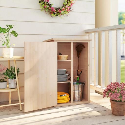 Armario de Jardín de Madera para Exterior para Herramientas con 2 Estantes Techo Asfáltico 75x56x115cm Natural [3]