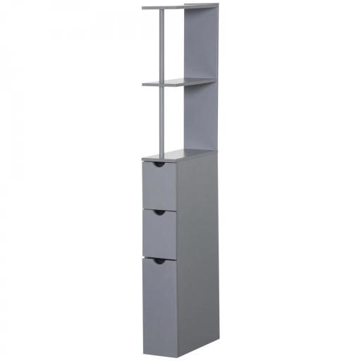 Columna de Baño Moderno Mueble Auxiliar de Baño con 2 Estantes 2 Cajones y 1 Puerta Antivuelco 15x33x136,8 cm Gris [8]