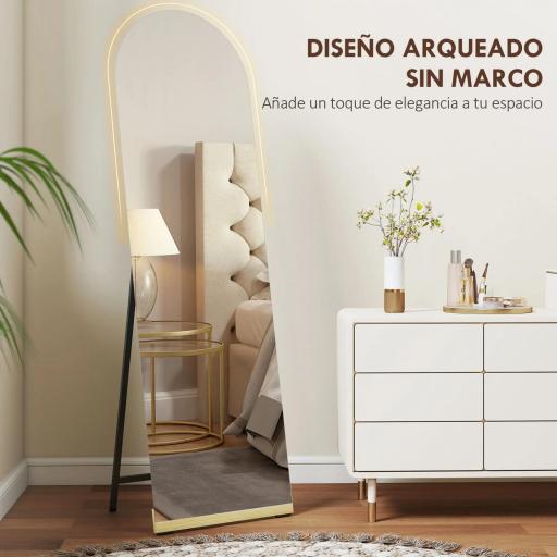 Espejo de Cuerpo Entero Curvado 160x50 cm sin Marco Base de Madera Espejo de Pie o Apoyado en la Pared Transparente [5]