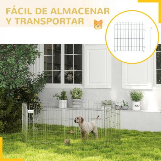 Vallas para Perros Plegables de 8 Piezas 63x60 cm con 1 Puerta y Marco de Acero para Jardín Patio Plata [3]