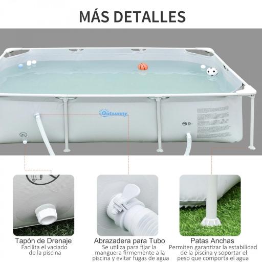 Piscina Desmontable Tubular 252x152x65 cm 2163L con Depuradora de Cartucho 1200L/H Piscina Rectangular de Exterior para Adultos y Niños Gris [3]