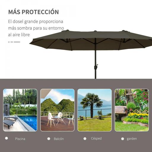 Sombrilla Doble para Jardín 460x270x240 cm Parasol Anti UV con Manivela para Exterior Patio Terraza Piscina Color Gris [3]